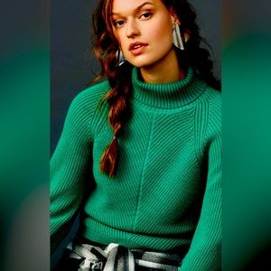 ANTHROPOLOGIE MAEVE BOHO CROPPED TURTLENECK SWEATER GREEN SIZE S NWOT